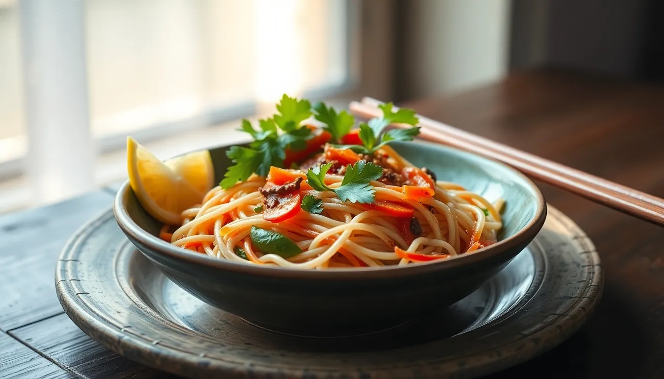 Tô bún tươi nóng hổi với rau thơm và nước dùng trong
